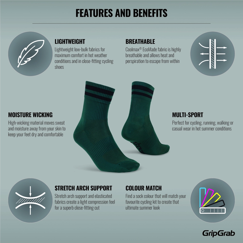 GripGrab Original Stripes Sokker Grøn 4 GripGrab Original Stripes Sokker Grøn - Billede 2